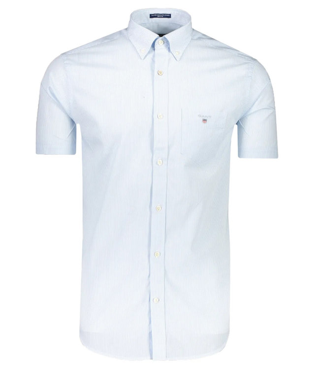 Gant 2023 zomer 3063001 468 Gant heren lichtblauw wit  fijn streepje korte mouw