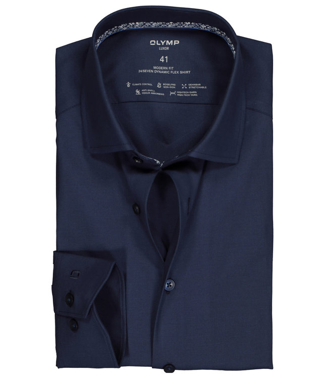 Olymp 1336 34 18 strijkvrij overhemd donkerblauw stretch met donkerblauwe knopen