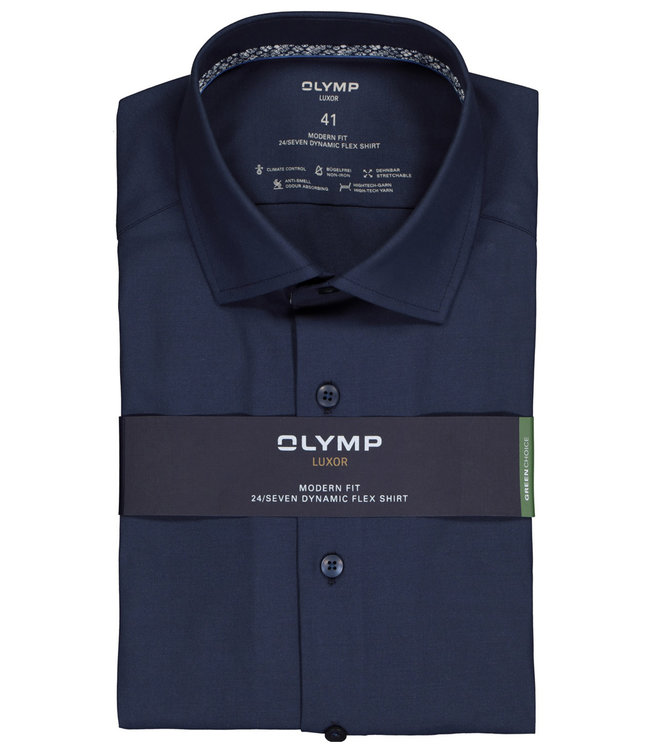 Olymp 1336 34 18 strijkvrij overhemd donkerblauw stretch met donkerblauwe knopen