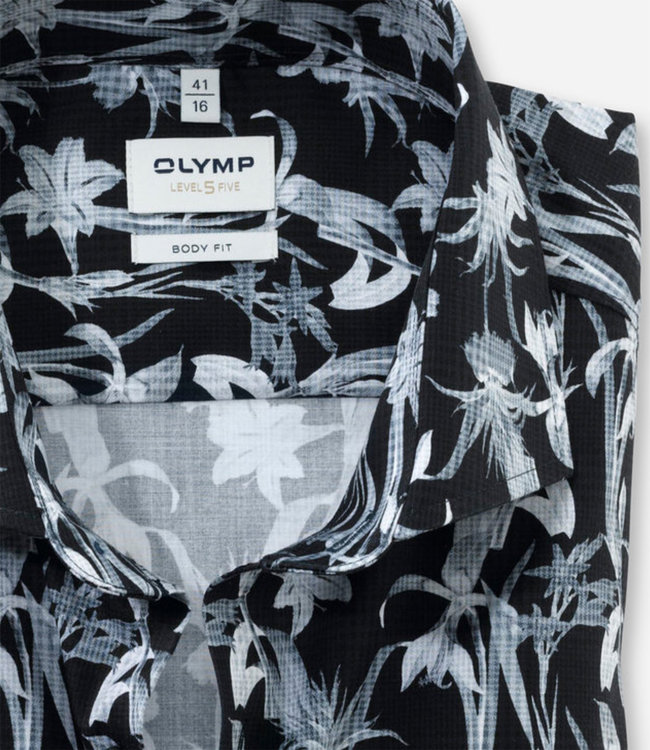 Olymp 2067 24 18 body fit overhemd donkerblauw wit blauw bloemenprint