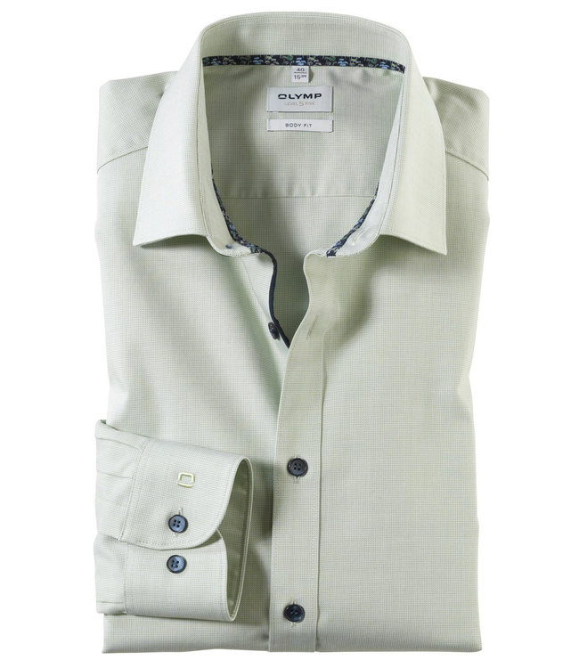 Olymp 2059 24 44 body fit heren overhemd limoen groen structuur katoen stretch