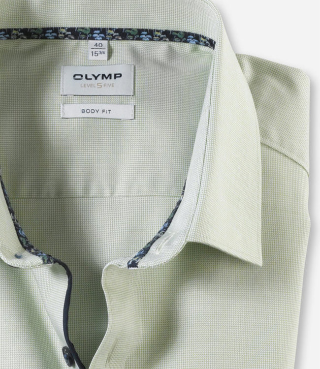 Olymp 2059 24 44 body fit heren overhemd limoen groen structuur katoen stretch
