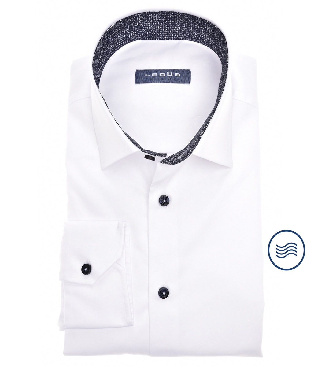 commentator domein Wakker worden 0141686 Ledub overhemd modern fit wit lange mouw donkerblauwe knopen -  Shirtsupplier.nl