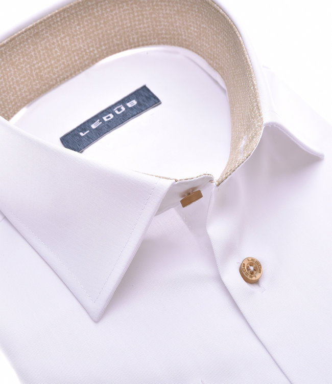 0141686 heren overhemd wit lange mouw beige bruin knopen