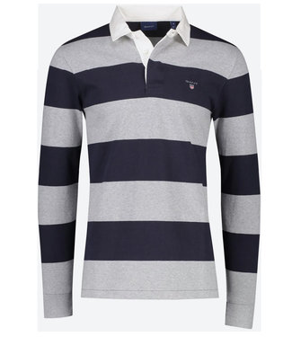 Gant grijs melange-donkerblauw heren streep rugby shirt sweater