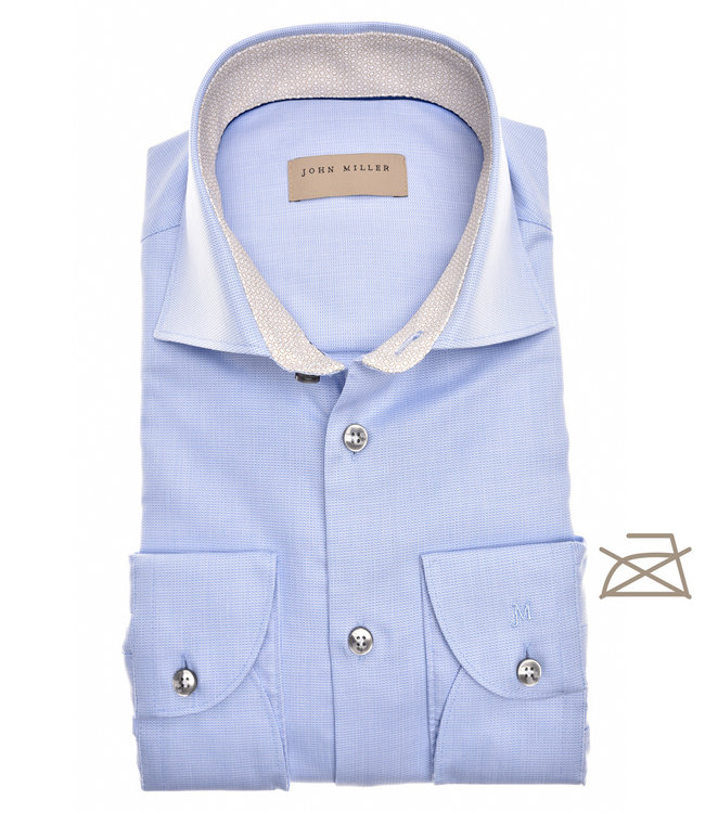 John Miller 5140482-120 lichtblauw structuur strijkvrij heren overhemd katoen wide spread