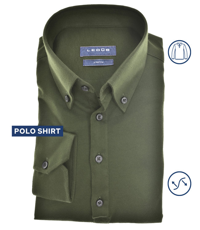jersey lange mouw polo slim fit donkergroen