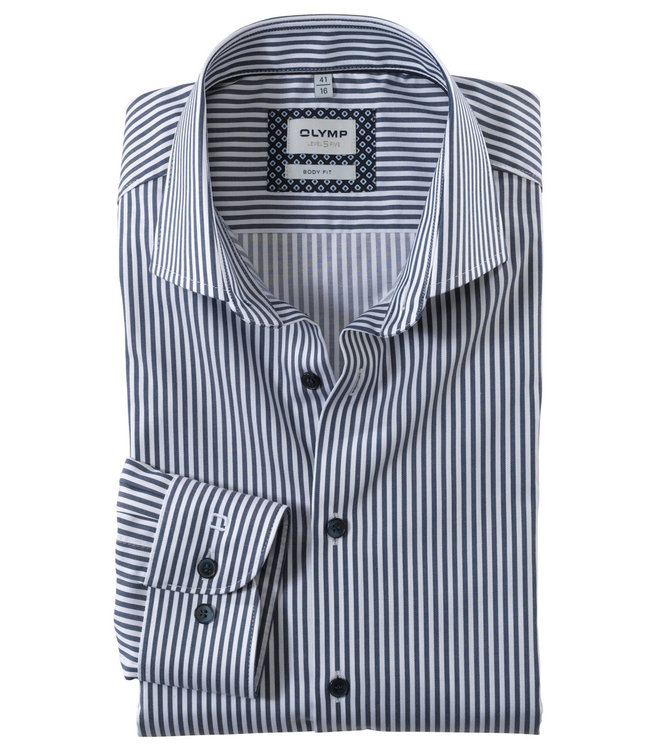 Olymp 2108 24 18 body fit overhemd donkerblauw wit streepje