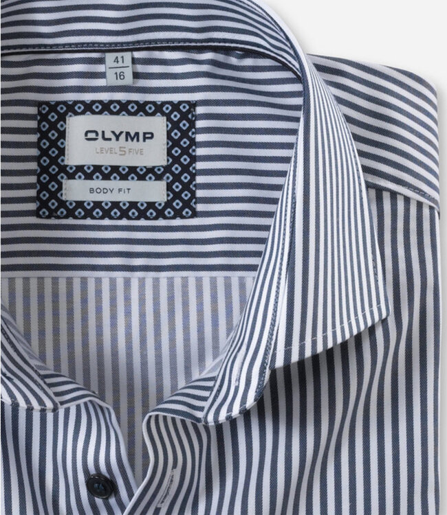Olymp 2108 24 18 body fit overhemd donkerblauw wit streepje