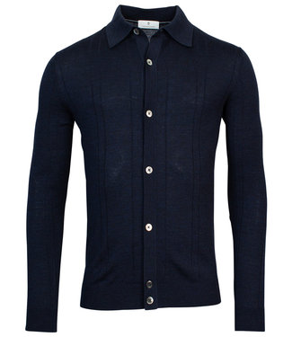 Thomas Maine heren merino wol polo vest donkerblauw navy met knopen