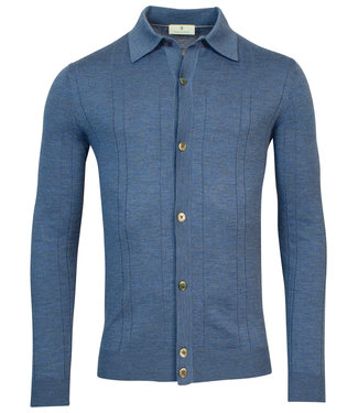 Thomas Maine heren merino wol polo vest jeans blauw met knopen