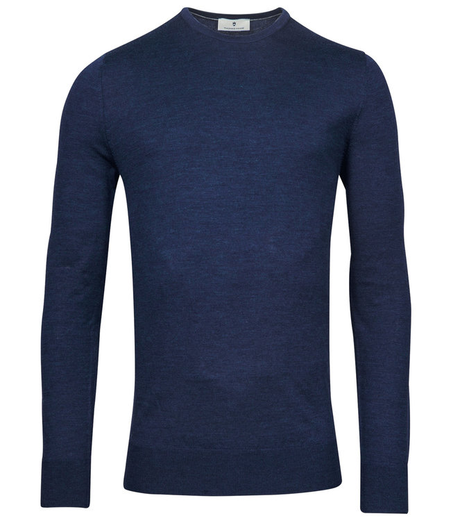 Thomas Maine 3182TM100-69 heren donker jeans blauw ronde hals trui merino wol