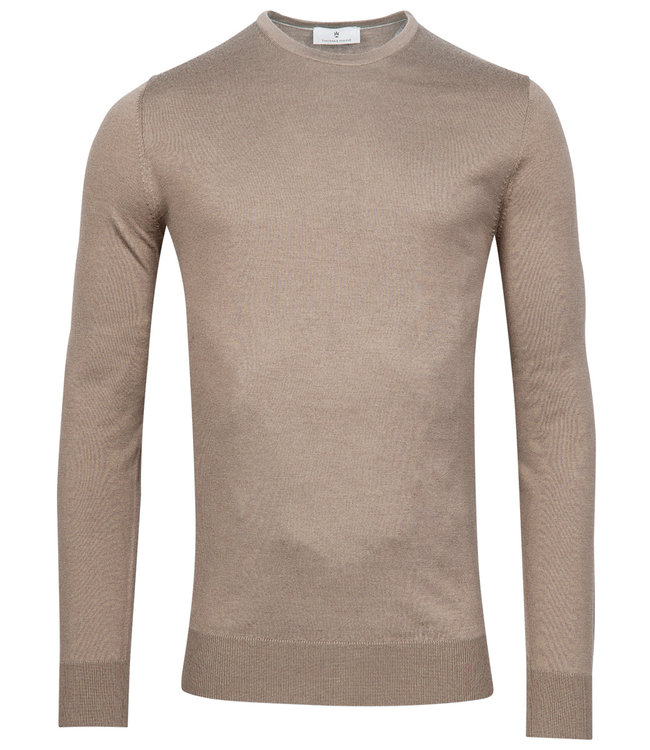 Thomas Maine 3182TM100-18 heren jute bruin ronde hals trui merino wol