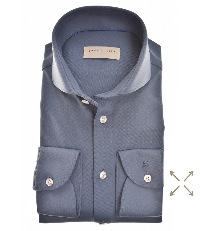 John Miller 5139691 170 blauw structuur heren overhemd hyperstretch