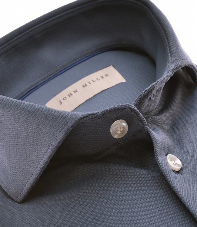 John Miller 5139691 170 blauw structuur heren overhemd hyperstretch
