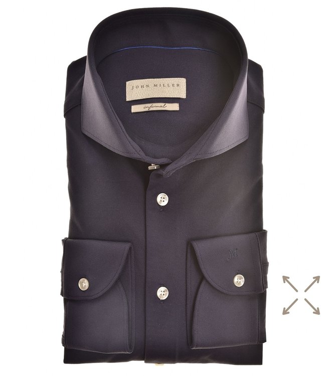 John Miller 5139691-190 donkerblauw structuur heren overhemd hyperstretch cut away