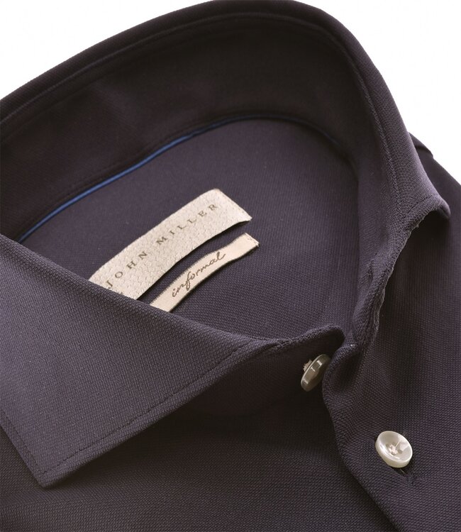 John Miller 5139691-190 donkerblauw structuur heren overhemd hyperstretch cut away