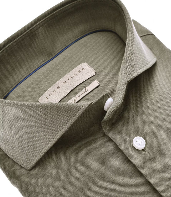 John Miller 5139881 570 John Miller heren overhemd slim fit donkergroen jersey tricot