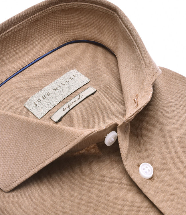 John Miller 5139881 630 John Miller heren overhemd slim fit lichtbruin bruin jersey tricot