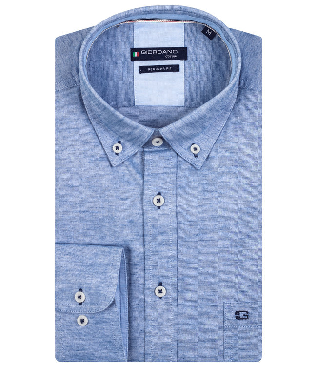 Giordano Regular Fit 317005-60 heren overhemd lange mouw blauw navy oxford 1knoops button down