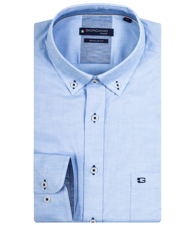 Giordano Regular Fit 317005-61 heren overhemd lange mouw lichtblauw oxford 1knoops button down