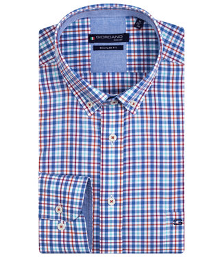 Giordano Regular Fit blauw lichtblauw rood wit ruitje button down