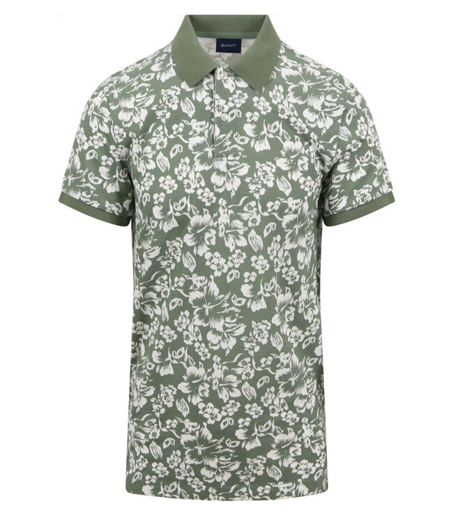 Gant 2022125 362 heren polo groen wit kalamata green floral bloemen print korte mouw