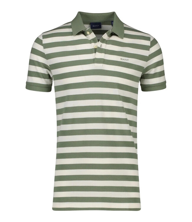 Gant 2062018-362 heren polo groen wit streep korte mouw regular fit