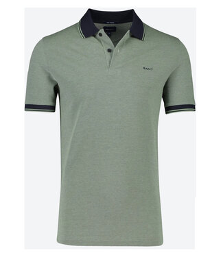 Gant heren polo groen oxford met donkerblauwe boord korte mouw