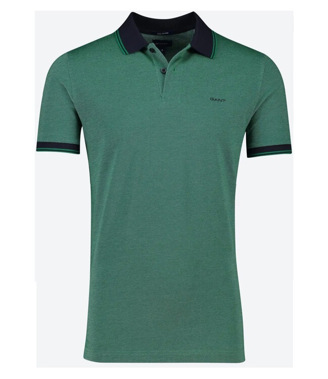 Gant 2057029-336 heren polo donkergroen oxford met donkerblauwe boord lush green
