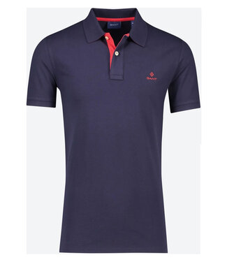 Gant heren polo donkerblauw katoen stretch