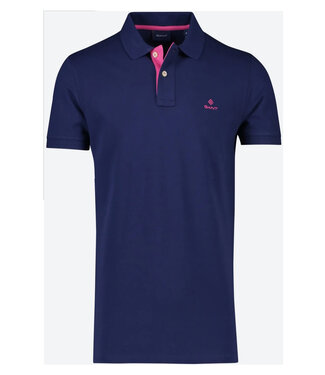 Gant heren polo donker kobalt blauw persian blue katoen stretch