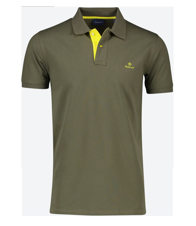 Gant N2023 2052003 301 heren polo donker olijfgroen katoen stretch juniper green
