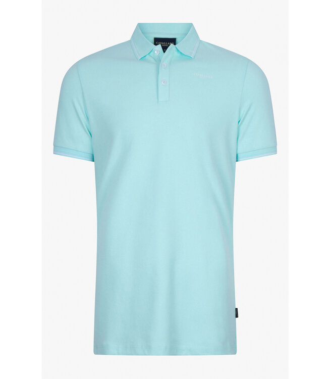 Cavallaro 116231004 andrio heren polo aqua blauw katoen stretch met wit randje