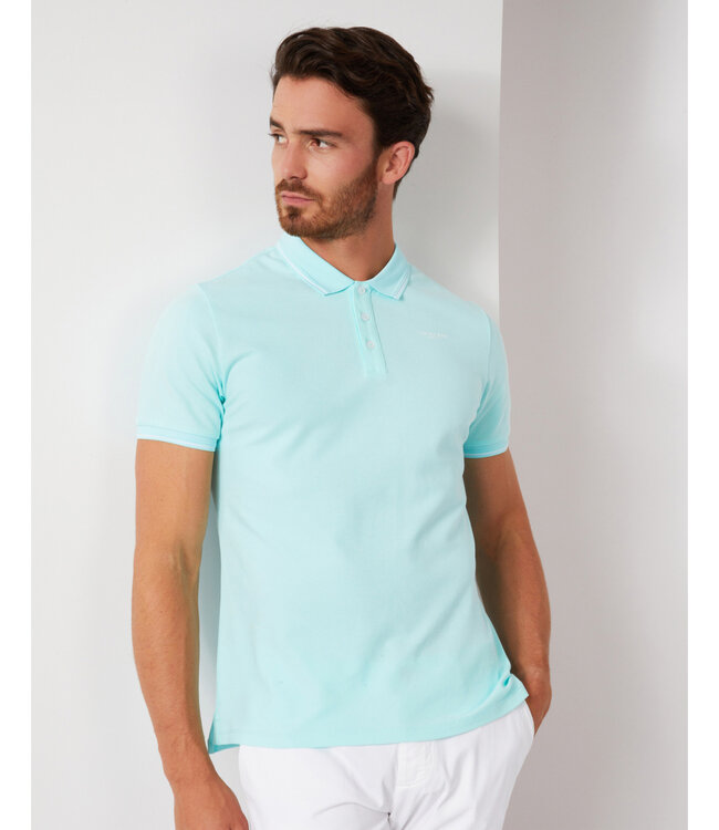 Cavallaro 116231004 andrio heren polo aqua blauw katoen stretch met wit randje