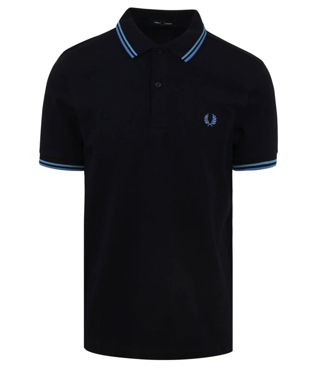 Fred Perry M3600 kleur R62 Twin Tipped polo donkerblauw met blauw logo