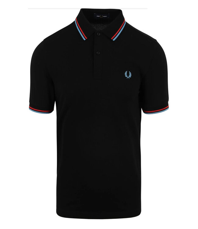Fred Perry M3600 kleur S05 Twin Tipped polo zwart met blauw logo