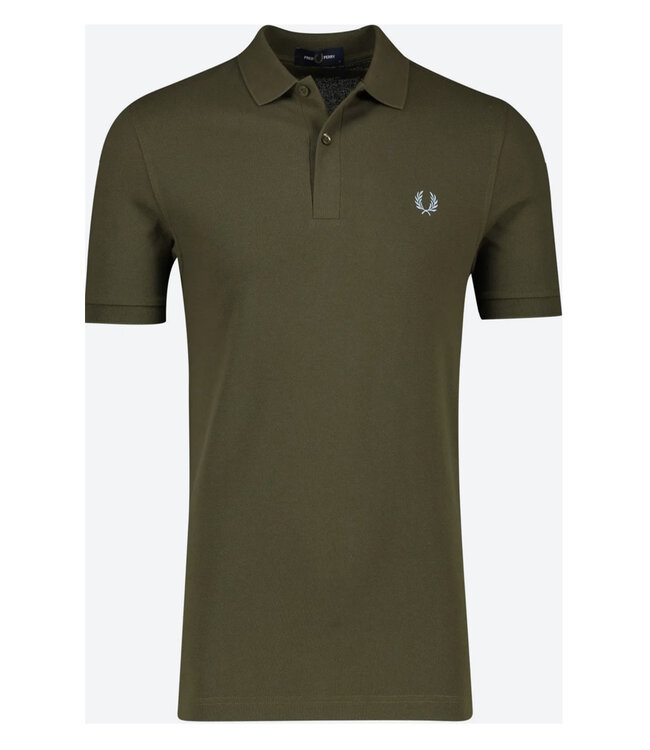 Fred Perry M6000 kleur R79 PLAIN polo  olijfgroen met lichtblauw logo