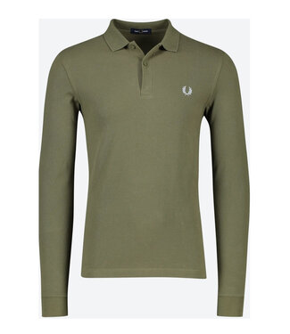 Fred Perry PLAIN polo lange mouw olijfgroen met lichtblauw logo