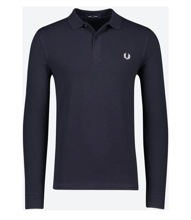 Fred Perry M6006 kleur 608 PLAIN polo lange mouw donkerblauw met wit logo