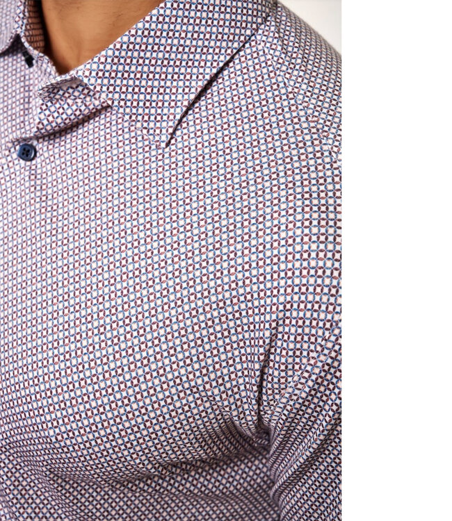 Desoto 63528-3 312 heren overhemd bruin blauw wit grafische print 1knoops wide spread kent