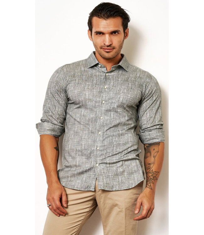 Desoto 63628-3 655 groen structuur linnen look print wide spread kent jersey overhemd