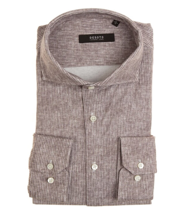 Desoto Luxury 61308-30 875 heren overhemd slim fit bruin wit fijn streepje supima jersey piquee katoen