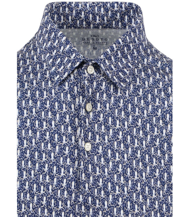Desoto 64338-3 164 heren polo  wit donkerblauw beige octopussen print heren polo