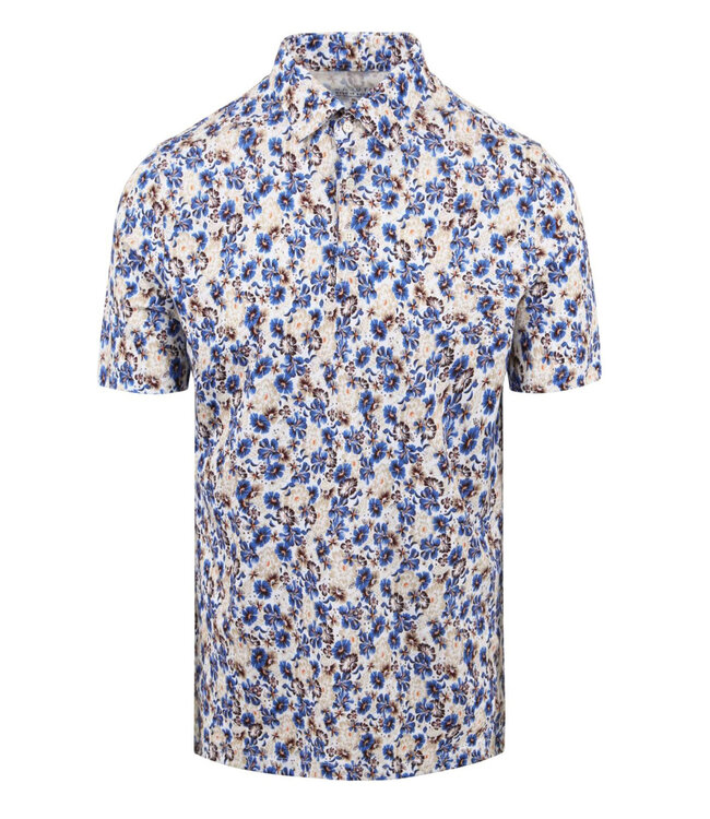 Desoto 64738-3 218 heren polo  wit donkerblauw beige bloemenprint heren polo