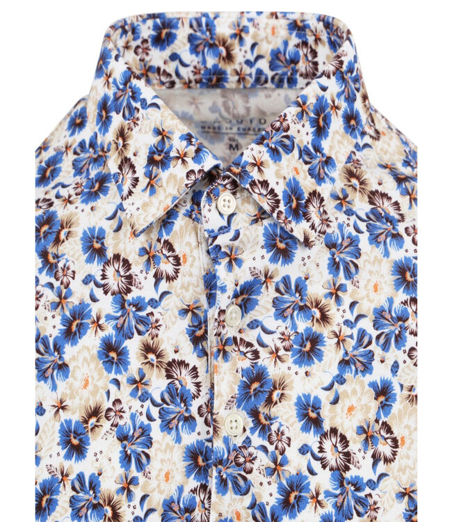 Desoto 64738-3 218 heren polo  wit donkerblauw beige bloemenprint heren polo