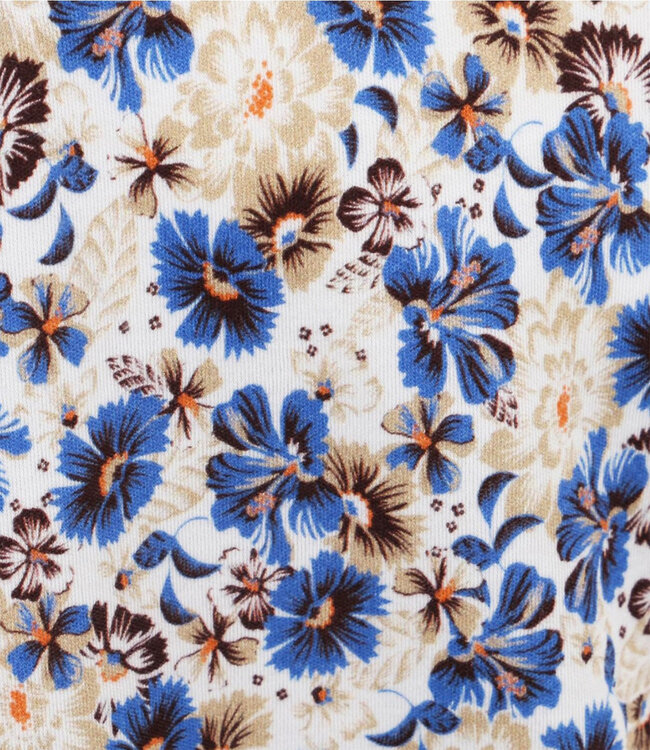 Desoto 64738-3 218 heren polo  wit donkerblauw beige bloemenprint heren polo