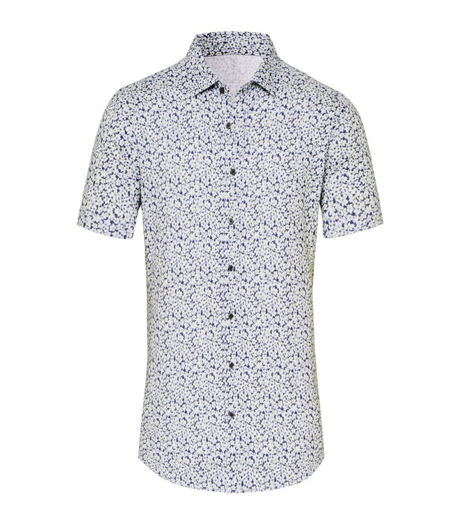 Desoto 63432-3 617 korte mouw overhemd wit met zwart grijs geel bloemenprint