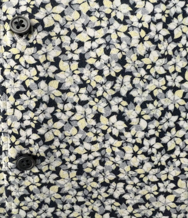 Desoto 63432-3 617 korte mouw overhemd wit met zwart grijs geel bloemenprint