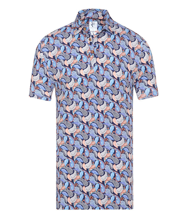 120.POLO.006/073 R2 heren polo korte mouw bruin blauw paisley print